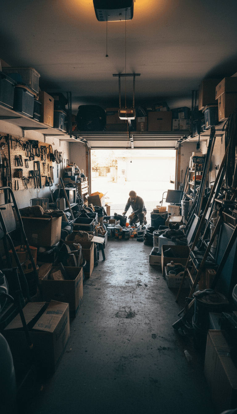 Spacious clean garage interior after decluttering with empty floor space