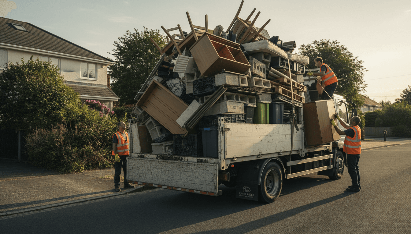 Dump truck filled with mixed junk and debris