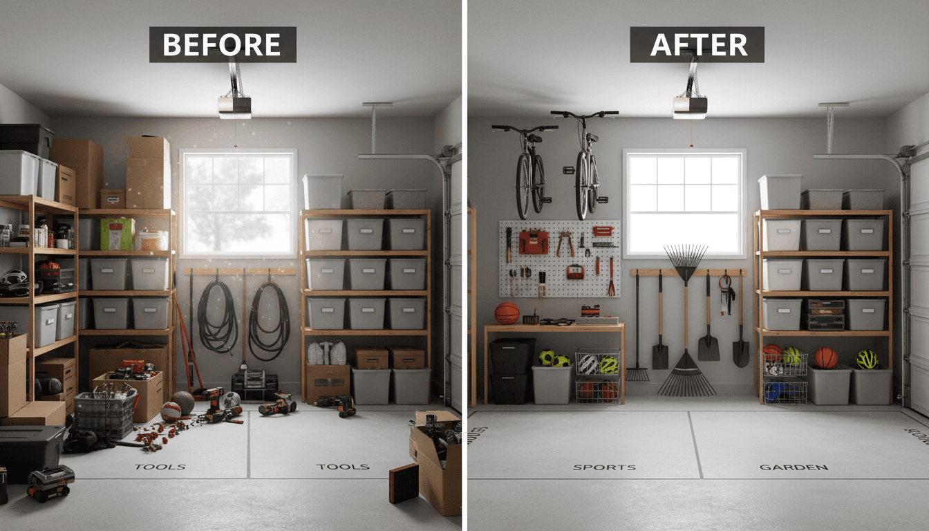 Homeowner standing in clean empty garage smiling with open space